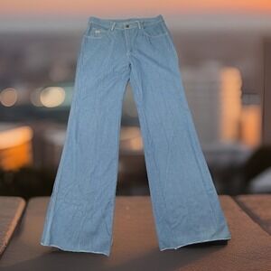 Vintage 70s Ralph La Cher French Flared  Jeans Women 32x35 High Waist Light Blue